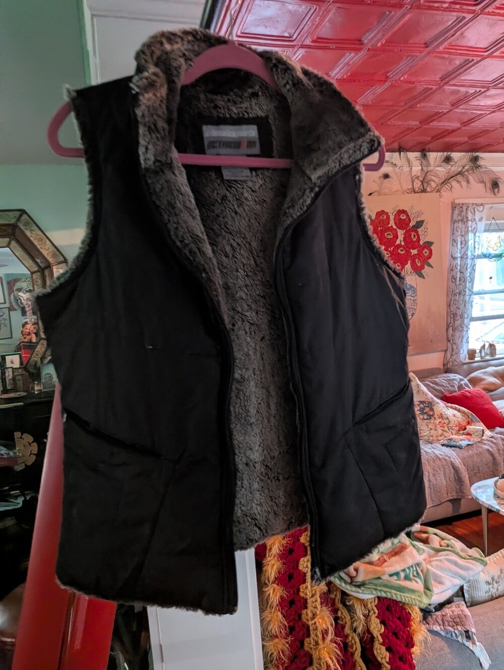 Women's Black Faux-Fur Lined Vest
